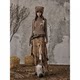 Lost back garden retro wandering pu leather splicing rivet autumn and winter irregular ruffled long skirt for women
