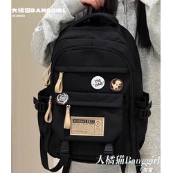 College Style Black Schoolbag Junior High School Girls Large Capacity Backpack Boys High School Students Middle School Students Travel Backpack Women
