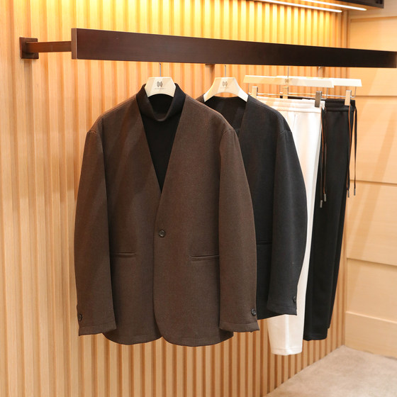 2025 new autumn style high-end collarless wool blended black suit simple casual suit jacket 1519