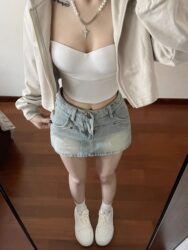 Hong Kong Style Retro Denim Skirt Pants for Women, Plus Size, Slightly Chubby, A-Line Short Skirt, High Waist, Slimming, Hip-Hugging Skirt for Summer