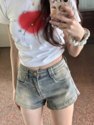 American High Street Denim Shorts for Women, Summer Plus-Size Design, Niche High-Waisted Slimming Hot Girl Distressed A-Line Hot Pants