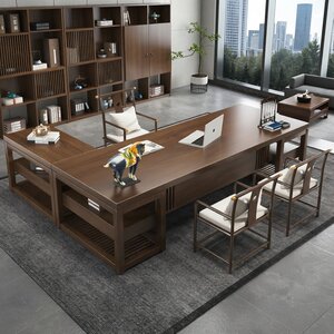 
Solid wood L-shaped desk boss desk light luxury high-end office furniture simple modern executive desk CEO computer desk