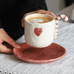 Zeten's Niche Handmade Rustic Pottery Cup and Saucer Set, Super Cute and Adorable, Practical Gift for Girls and Best Friends, Coffee Latte Cup