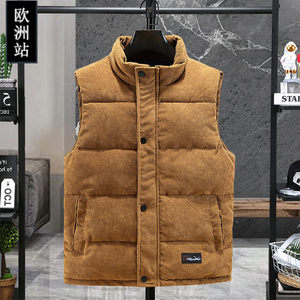 Vest men's autumn and winter teenagers stand -up collar trend light core puffed horse clip thicker and warm men's handsome vest jacket