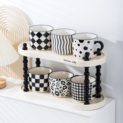 ins Style Coffee Cup High-End Exquisite Ceramic Water Cup Set with Cup Holder Tray Cupware Combination Milk Breakfast Cup