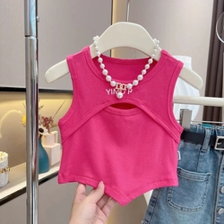 Girls Summer Vest New Irregular Foreign Style Children's Sleeveless Top Pure Cotton Baby Hollow Design For Children