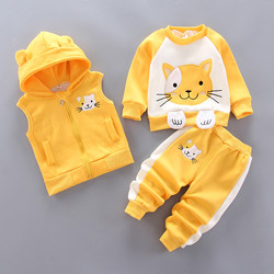 Baby Clothes Pure Cotton Trendy Cartoon Sweatshirt Three-Piece Set Spring and Autumn Style Outfit for One-Year-Old Boys and Girls Autumn Wear for Outdoor Wear