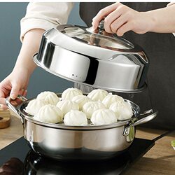 Thickened Steamer Pot, Soup Pot, Multifunctional Household Integrated Thickened Double-Layer Hot Pot, Stainless Steel, Suitable for Induction Cooker and Gas Stove