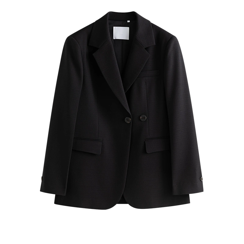 范思蓝恩23FS11220 韩版垫肩西装外套女秋季新款黑色休闲西服-Taobao 