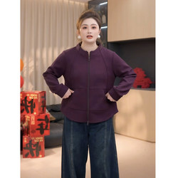 Fat Xiaojia Plus-Size Women's Clothing Fleece-Lined Warm Zipper Sweatshirt Jacket Winter Slimming Versatile Stand-Up Collar Inner Top