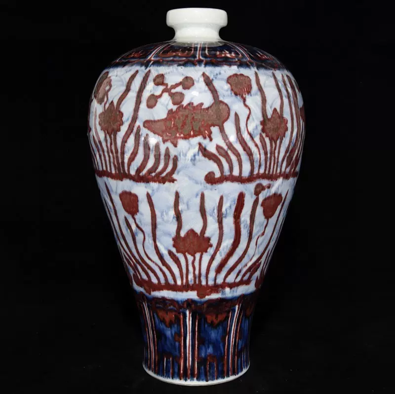 明代洪武青花釉里红鱼藻纹梅瓶古董真品瓷器收藏老物件老瓷器明清-Taobao