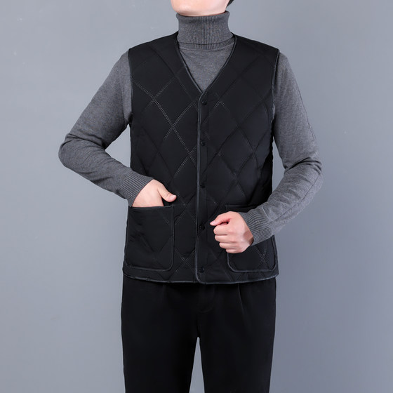 
New down cotton vest for middle-aged and elderly men, plus velvet and thickened vest for dad and grandpa to wear inside warm waistcoat in autumn and winter