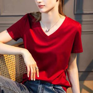 
2026 summer mulberry silk 80 count ice mercerized cotton high-end design temperament v-neck short-sleeved women's T-shirt versatile T-shirt