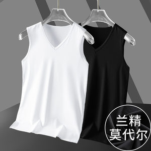 
Modal cotton vest men's trendy solid color white fitness basketball sports vest V-neck ice silk sleeveless t-shirt for men