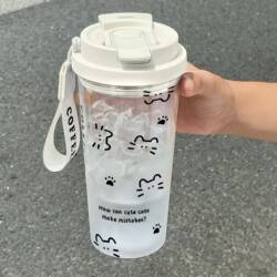 2025 New Line Art Cat Summer Sports Water Bottle Large Capacity Straw Double Drinking Cup for Male and Female Students School Cup