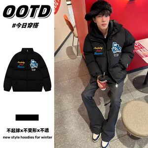 2026 new winter trendy brand stand-up collar handsome printed cotton-padded jackets for men and women thickened couple bread suits