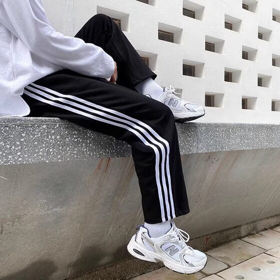
Clearance leaked side striped casual pants for women summer thin straight pants three stripes sports student sweatpants