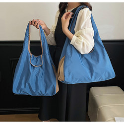 Foldable Shopping Bag Available in Various Sizes, Portable, Lightweight, Large Capacity, Eco-Friendly Bag with Contrasting Colors on the Side, Can Be Used as a Shoulder Bag