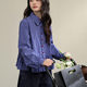 Wide -colored MIU style blue plaid shirt female 2025 spring new ruffled long -sleeved shirt shirt short autumn