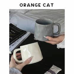 Orange Cat Mug with Lid, Ceramic Cup for Home Use, Office Drinking Cup, High-End, Light Luxury, High Aesthetic Value