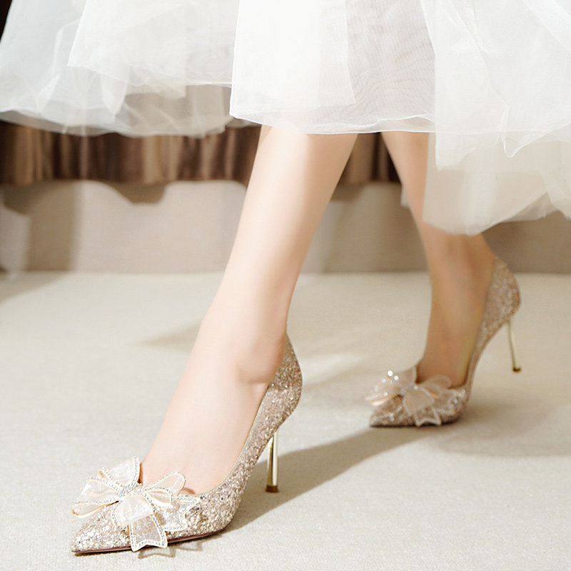 Naibasar French Wedding Shoes Crystal High Heels Bridal Shoes