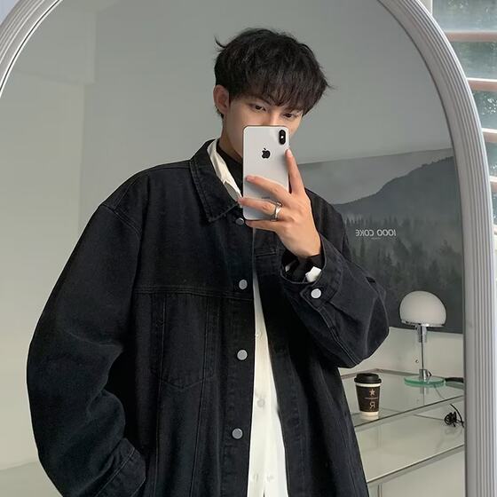 
Autumn denim jacket men's trendy brand retro loose all-match casual top men's solid color all-match jacket