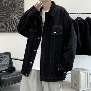
Hong Kong style loose casual denim jacket men's spring and autumn design sense splicing Korean style trendy youth washing worker jacket