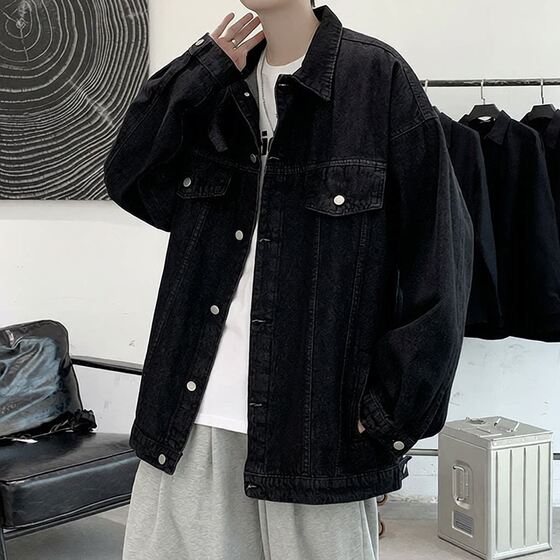 
Hong Kong style loose casual denim jacket men's spring and autumn design sense splicing Korean style trendy youth washing worker jacket