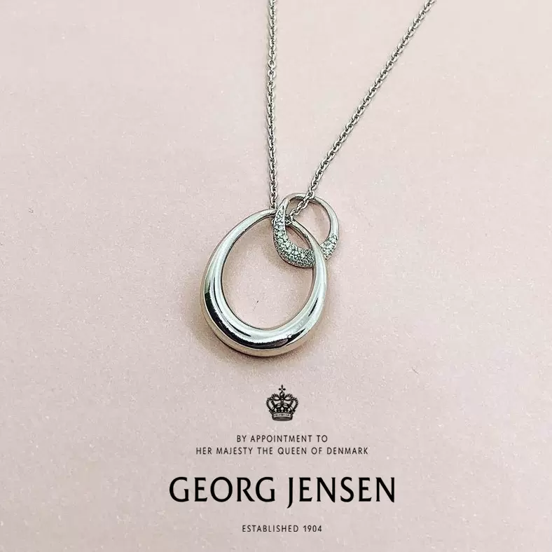 Georg Jensen OFFSPRING 純銀鑲鑽項鏈喬治傑生丹麥皇室銀飾433B-Taobao