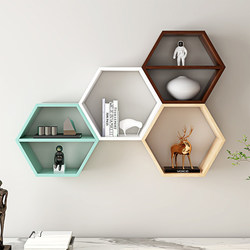 Hexagonal Honeycomb Creative Minimalist Wall Shelf Grid Partition Study Wall-Mounted Bookshelf Background Wall Decorative Cabinet