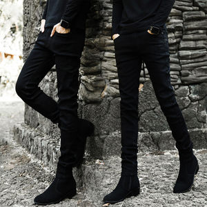 Buy one free one autumn and winter black jeans, men's slim feet pants elastic Korean pencil pants youth tide