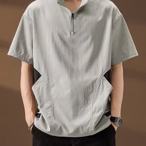 
Half zipper quick-drying short-sleeved men's summer thin breathable outdoor casual sports T-shirt stand collar half-sleeved POLO shirt