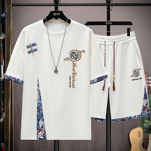 
New Chinese style short-sleeved summer casual sports suit for boys with two-piece shorts