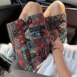Ethnic style woven shorts men's summer printed design five-point pants vintage casual beach pants