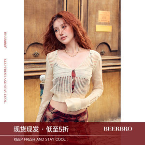 
BeerBro{Slack Street} Just the right hollow tight thin long-sleeved wool cardigan for women