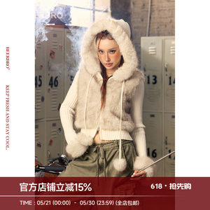 
BeerBro{CITY MOTO} soft and waxy warm autumn and winter fur stitching hooded sweater cardigan jacket for women