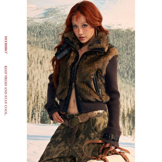 
BeerBro {Rebel Athletic Club} American hot girl slim fur short coat woolen cardigan sweater for women
