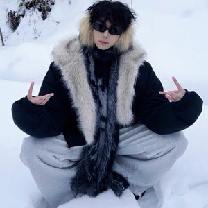 
Zuoshan carving hooded jacket for winter couples style wool collar down jacket short cleanfit American retro cotton jacket men