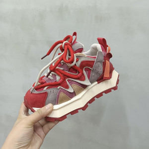 
2024 spring color-blocking niche waffle forrest Gump shoes for women thick-soled dad shoes ins height-enhancing sneakers leather canvas