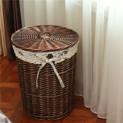 Dirty Clothes Basket, Rattan Storage Basket, Dirty Clothes Hamper, Household Clothing Storage Basket, Rattan Basket, Hot Pot Restaurant Clothes Hamper with Lid