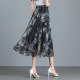 2025 new summer ink painting printed chiffon high waist a-line skirt for women mid-length large styling large-size dance skirt