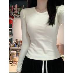 Round Neck Thermal Base Layer Top for Women, Autumn and Winter, Short Style, Slim Fit, Versatile, Brushed Fabric, Fleece-Lined, Warm T-Shirt