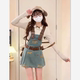 Sweet and cute denim strap skirt for women in spring and summer small girl age-reducing short skirt waist-hugging and slimming A-line dress