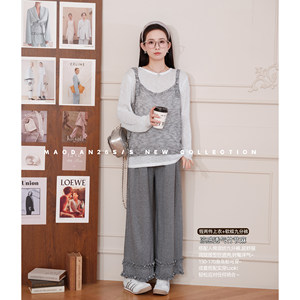 
Cat single [Modern gray tone] maternity wear spring new casual loose lazy style fake two-piece top nine-quarter pants