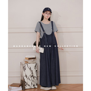 
Cat singles [Lv Gray Denim] [Cotton] Maternity wear summer new fashionable temperament short-sleeved T-shirt overalls