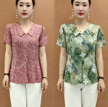 Chinese style ice silk shirt looks slim and elegant mother dresses in summer