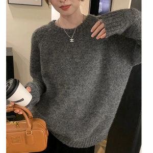 
Thickened round neck pullover 100 pure wool sweater sweater for women in autumn and winter loose lazy style bottoming top