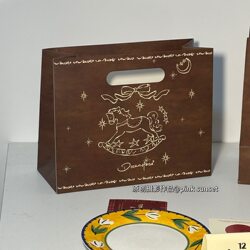 Original French-Style Pony Gift Bag Tote Bag 2026 Vintage Paper Bag ins High-Quality Thickened Wedding Favor Bag