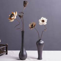 Ceramic Small Vase Jingdezhen Black Jade Zen-Style Flower Arrangement Dried Flower Decoration Retro Tea Table Hydroponic Flower Vessel Ornament