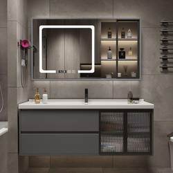 Modern simple and smart bathroom cabinet glass door bathroom wash basin solid wood wash basin ceramic integrated basin combination